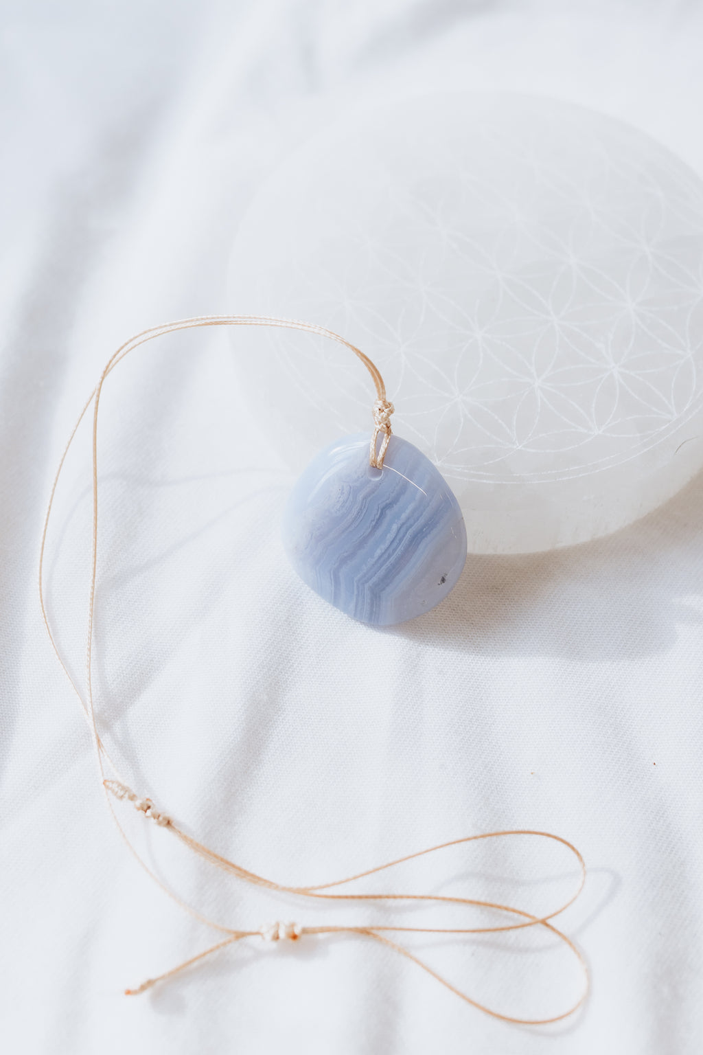 Blue Lace Agate Crystal Pendant on adjustable cord | Peace • Communication • Harmony