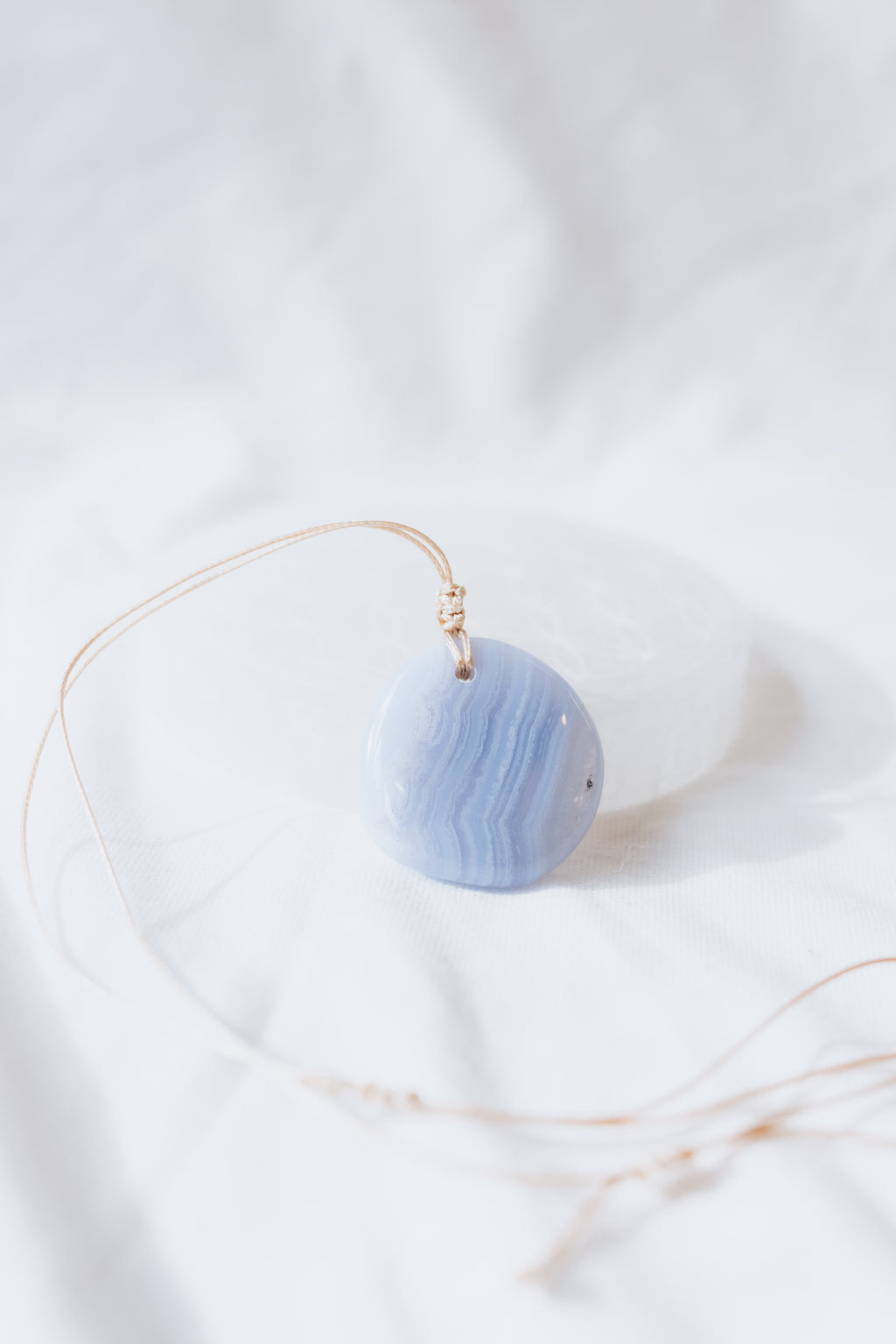 Blue Lace Agate Crystal Pendant on adjustable cord | Peace • Communication • Harmony