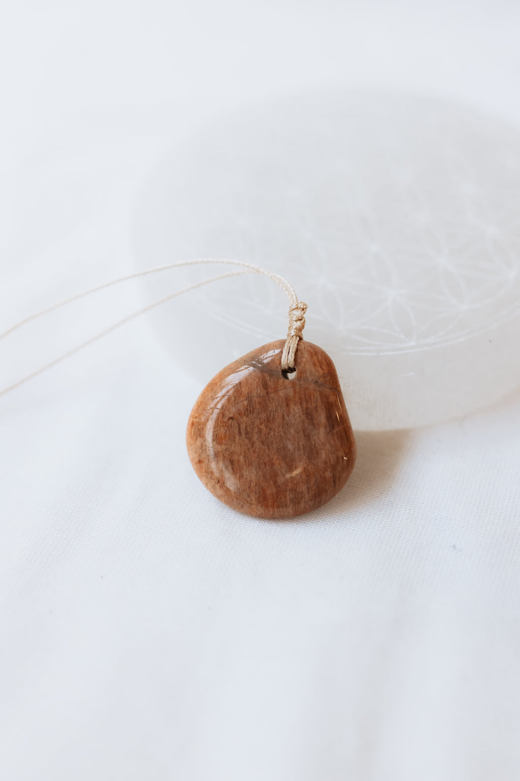 Peach Moonstone Crystal Pendant with adjustable cord | Intuition • Nurturing • Harmony