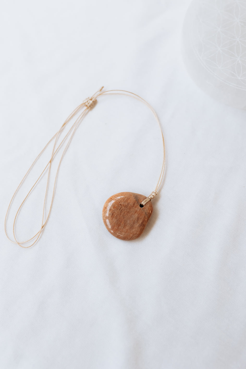 Peach Moonstone Crystal Pendant with adjustable cord | Intuition • Nurturing • Harmony
